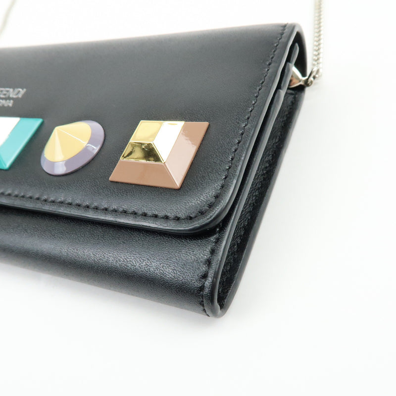 Fendi Continental Wallet On Chain Studded Leather Black Bag