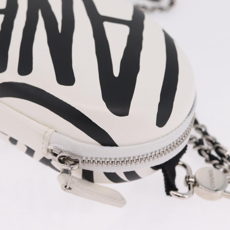 Chanel Coco Neige Zip Around Sunglasses Case With Chain Printed Leather White