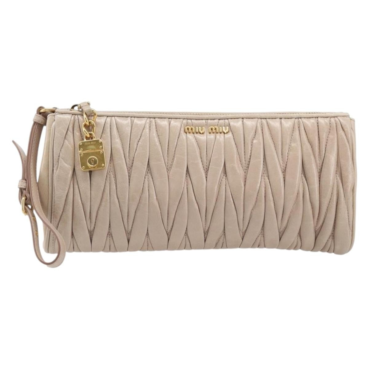 Miu Miu Zip Wristlet Matelasse Leather Beige Bag