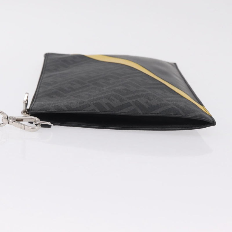 Fendi Zip Flat Wristlet Zucca Coated Canvas And Leather Black Bag