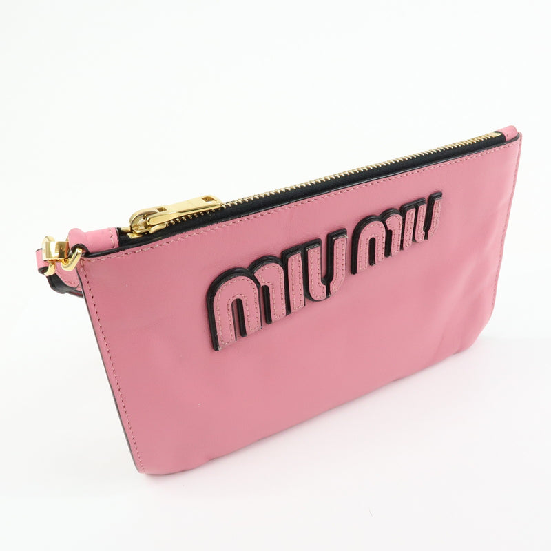 Miu Miu Logo Chain Clutch Shearling Pink Leather