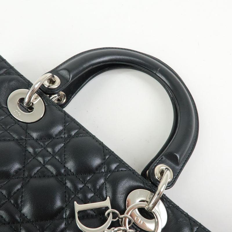 Christian Dior Lady Cannage Quilt Lambskin Black Leather Bag