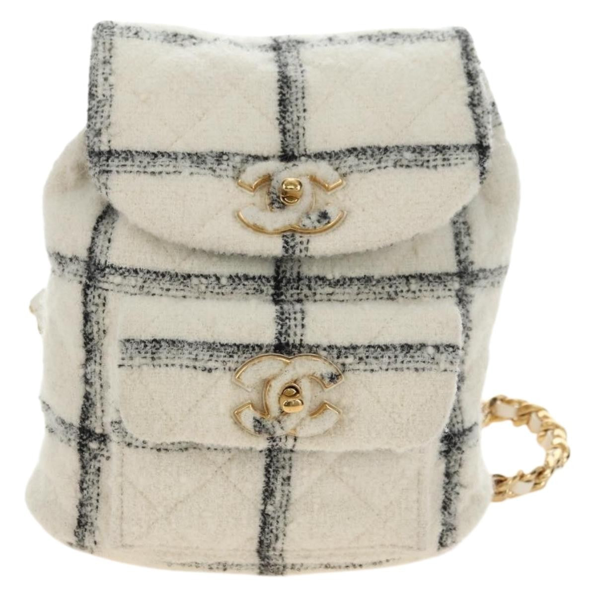 Chanel Duma Drawstring Quilted Wool Tweed Beige Bag