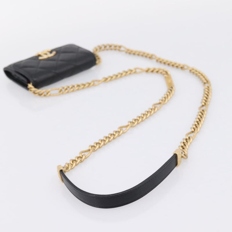 Chanel Plate Logo Cc Flap Card Holder On Chain Quilted Caviar Black Leather Bag