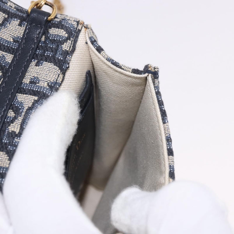 Christian Dior Vertical Saddle Chain Oblique Canvas Navy Bag