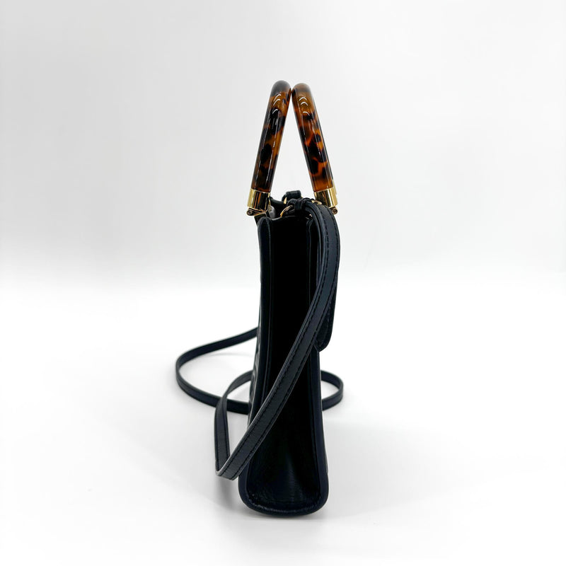 Fendi Sunshine Shopper Striped Suede Black Leather Bag