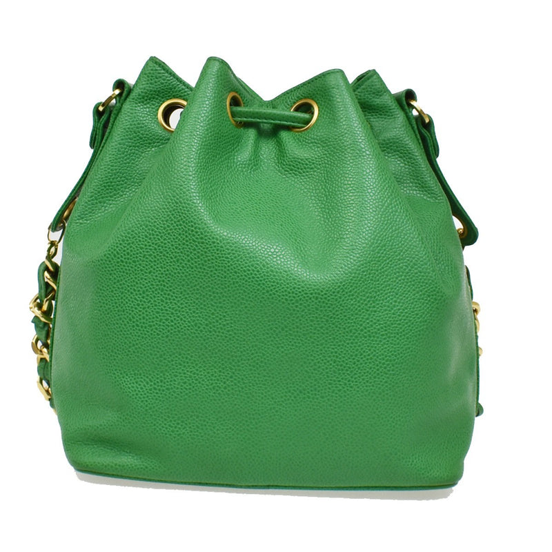 Chanel Vintage Cc Chain Drawstring Lambskin Green Calfskin Bag