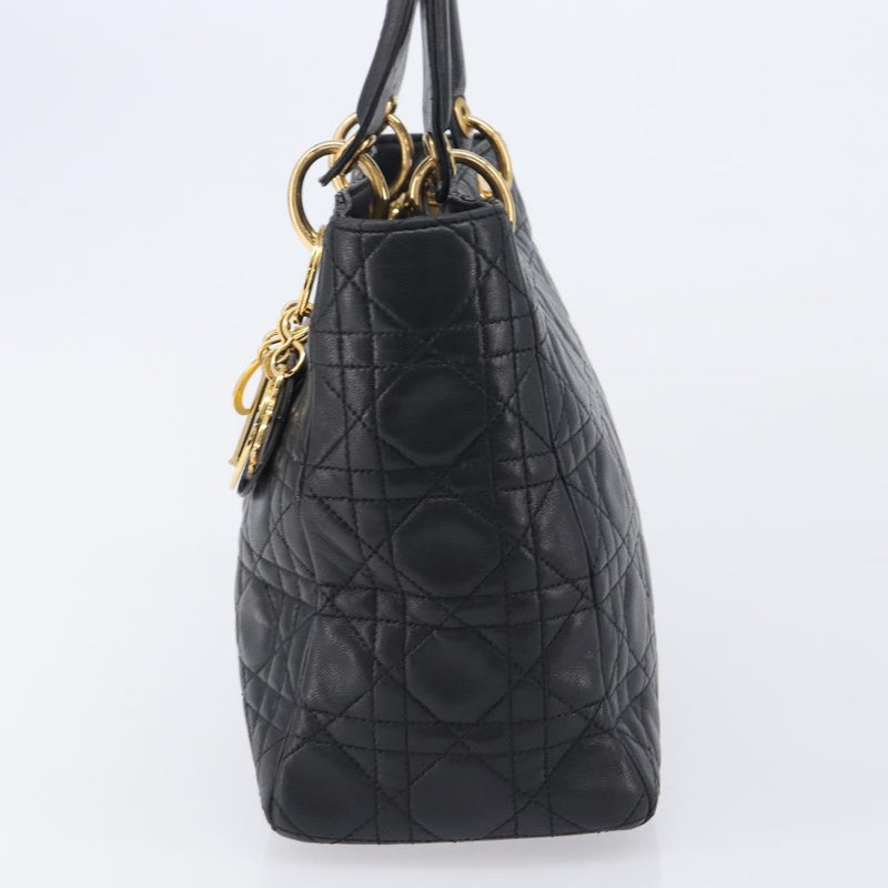 Christian Dior Vintage Lady Cannage Quilt Lambskin Black Leather Bag