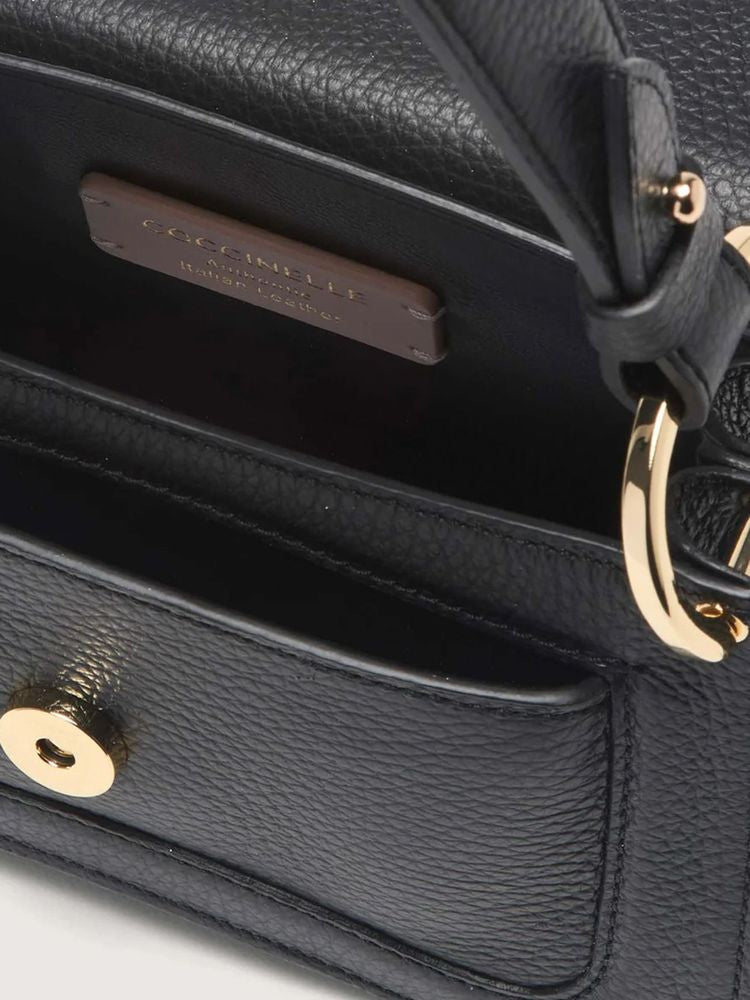 Coccinelle C-Me Mini Top Handle Bag — Black Grained Leather