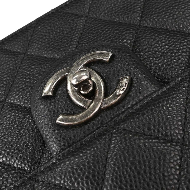 Chanel Paris-Edinburgh Square Flap Caviar 2 Way Black Leather Bag