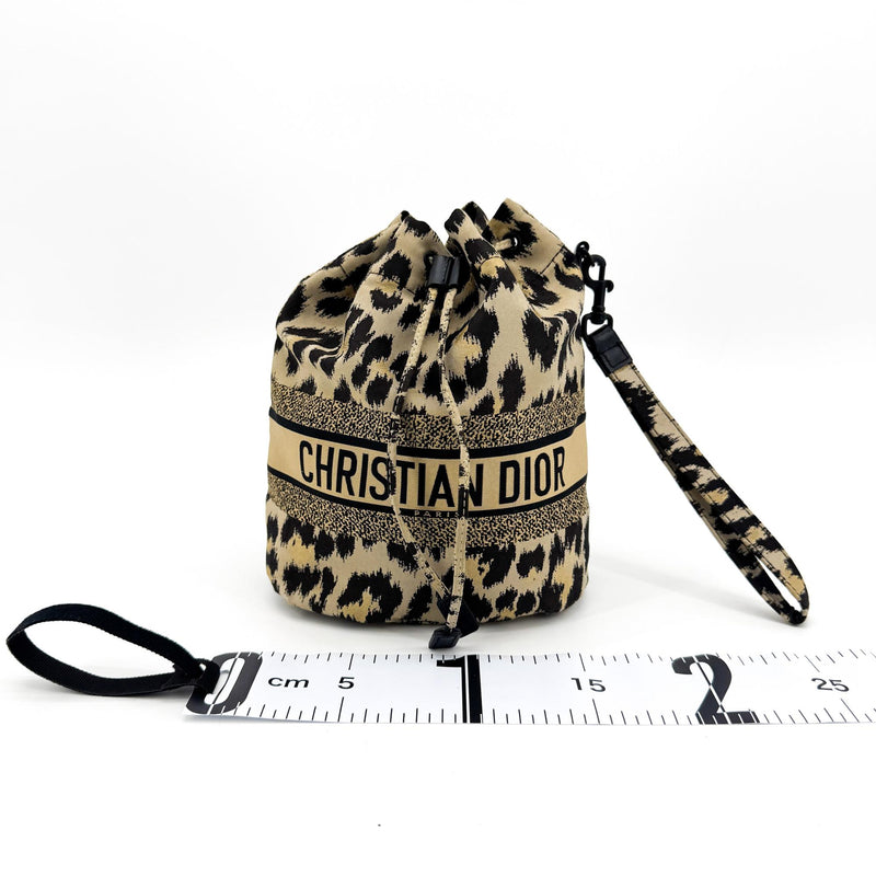 Christian Dior Logo Travel Drawstring Printed Fabric Beige Canvas Bag
