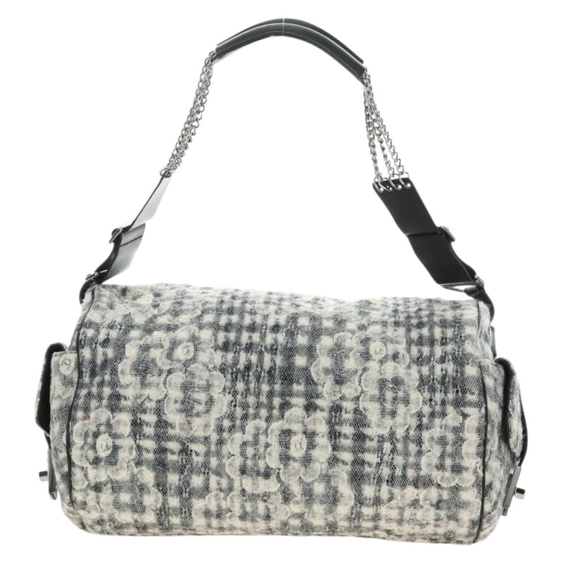 Chanel Vintage Camellia Flap Camera Quilted Tweed White Wool Bag