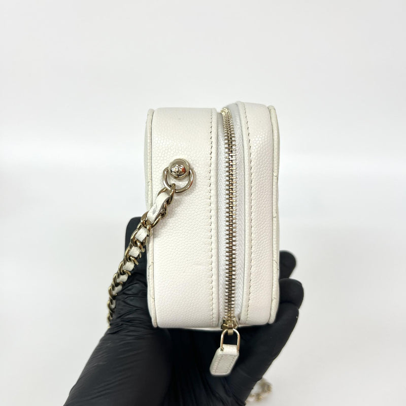 Chanel Square Cc Chain Camera Quilted Caviar White Leather Bag