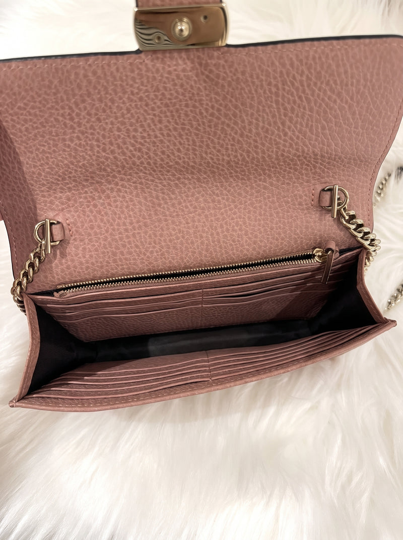 Gucci Interlocking Wallet On Chain Leather Pink Calfskin Bag