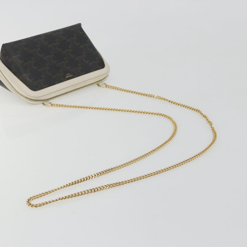 Celine Zip Around Chain Clutch Triomphe Coated Canvas Brown