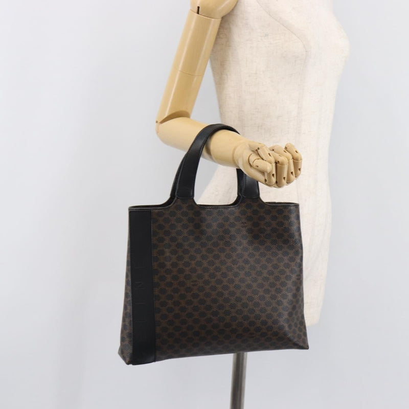Celine Vintage Macadam Canvas And Leather Black Bag