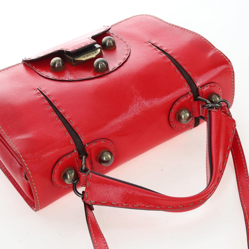 Fendi Secret Code F3 Convertible Satchel Textured Leather Red