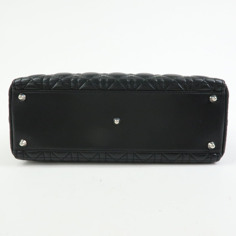 Christian Dior Lady Cannage Quilt Lambskin Black Leather Bag