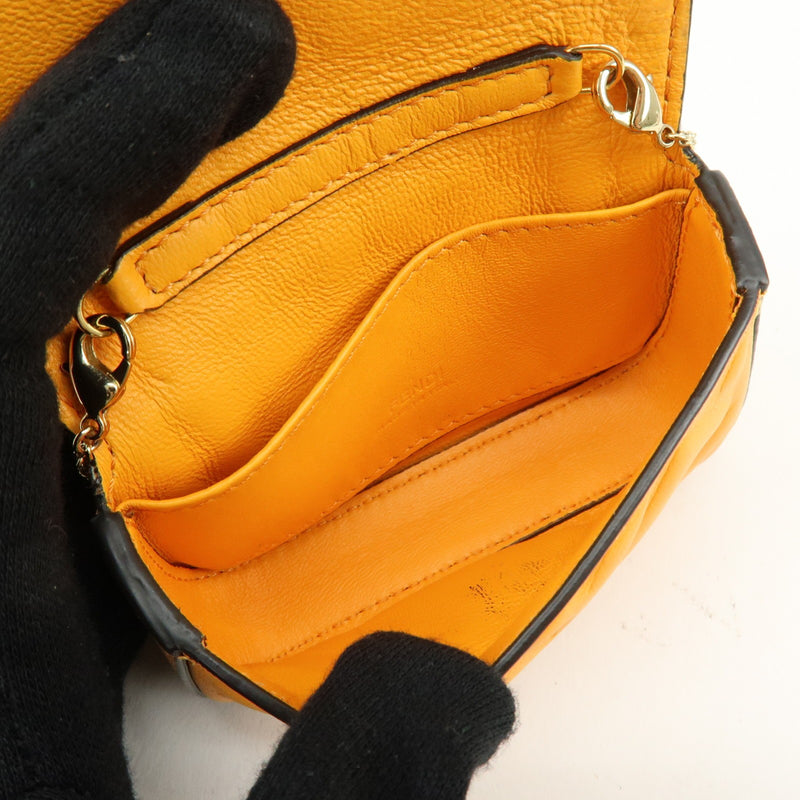 Fendi Chain Baguette Charm Zucca Embossed Leather Orange Bag