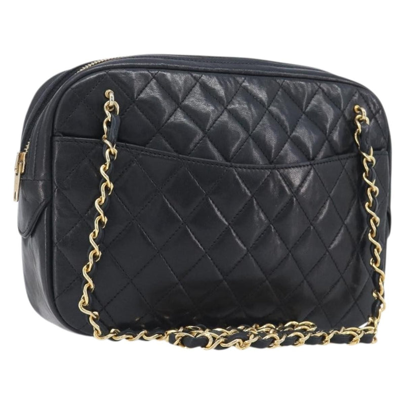 Chanel Vintage Front Pocket Camera Chevron Lambskin Black Leather Bag