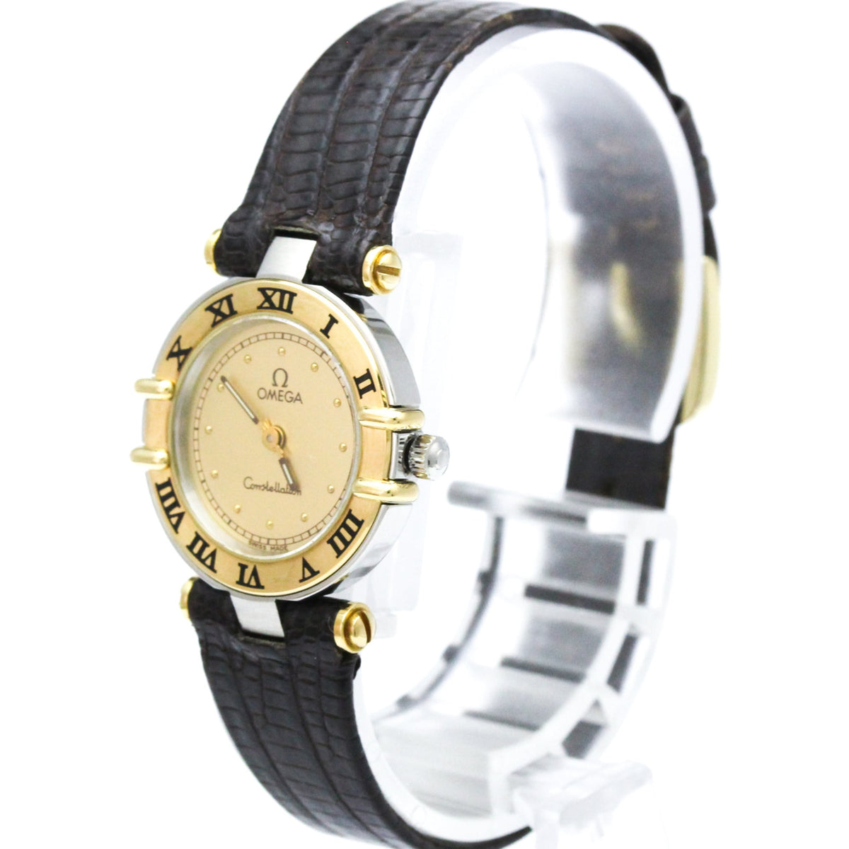 Omega Constellation Quartz Stainless Steel And Yellow Gold Leather Watches