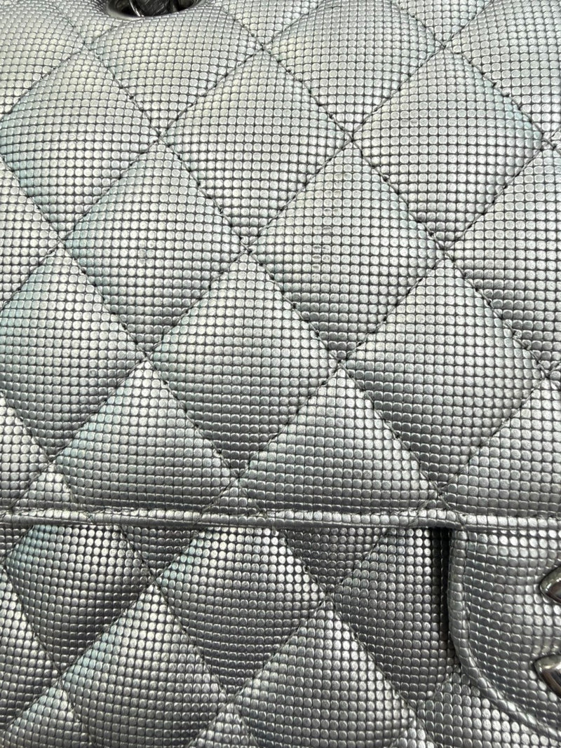 Chanel Classic Timeless Double Flap Pixel Effect Quilted Calfskin Silver Leather Bag