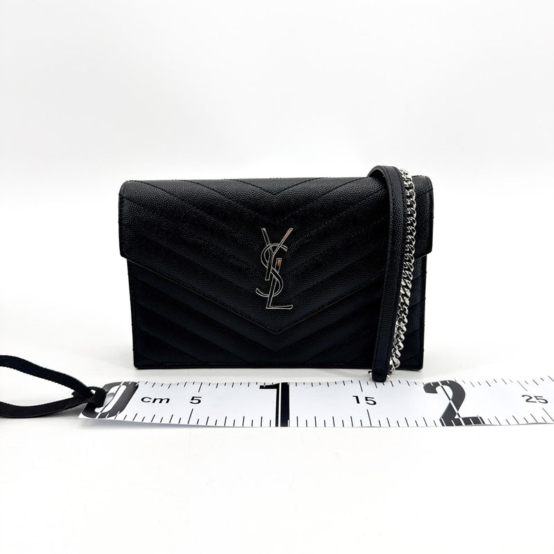 Saint Laurent Classic Monogram Wallet On Chain Matelasse Chevron Leather Black Bag
