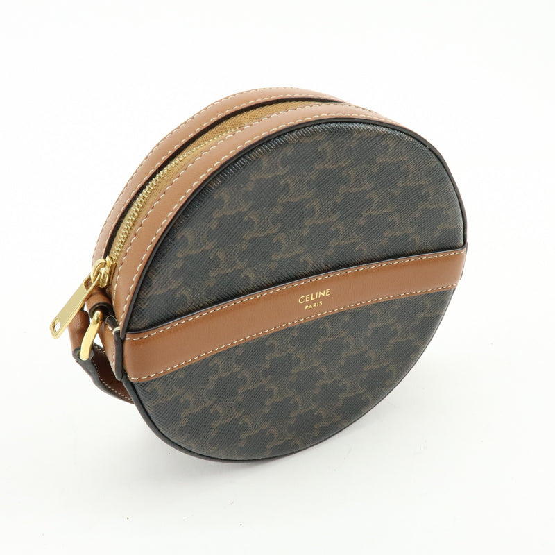 Celine Round Purse On Strap Triomphe Coated Canvas Brown Bag