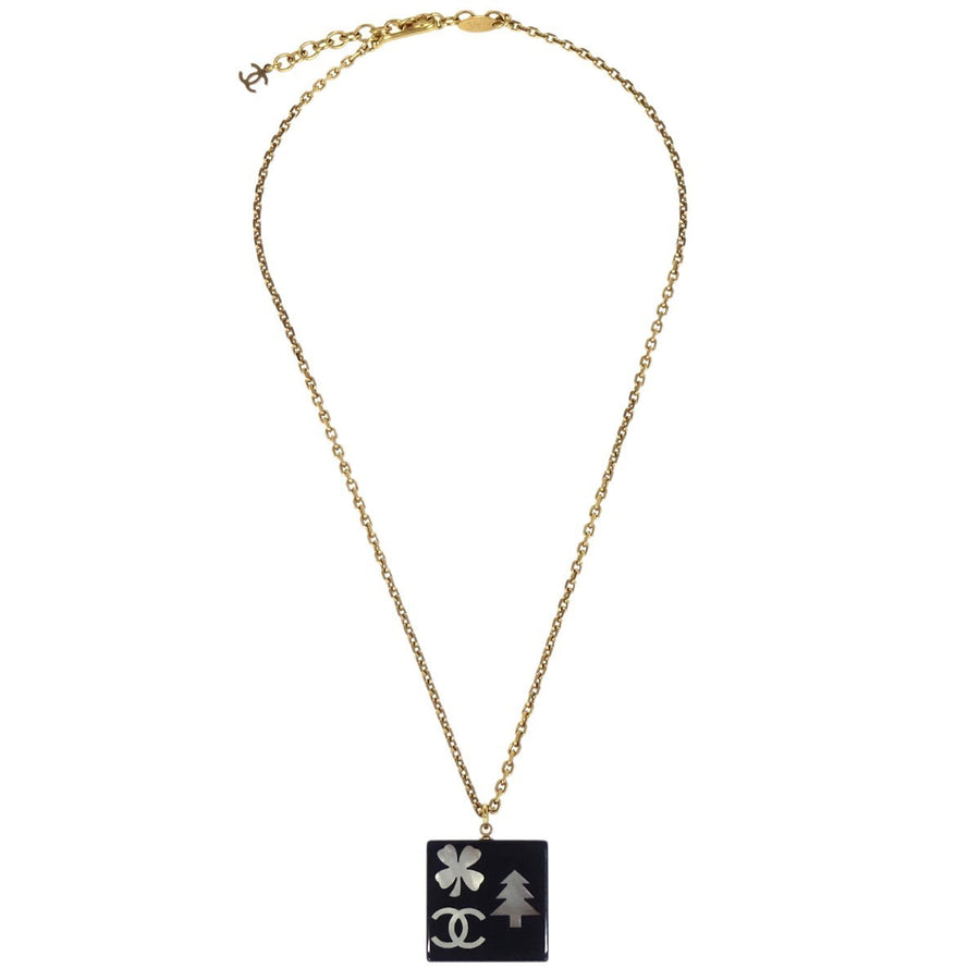 Chanel Cc Square Pendant Resin With Crystals And Metal Gold Gold_plated Bijoux