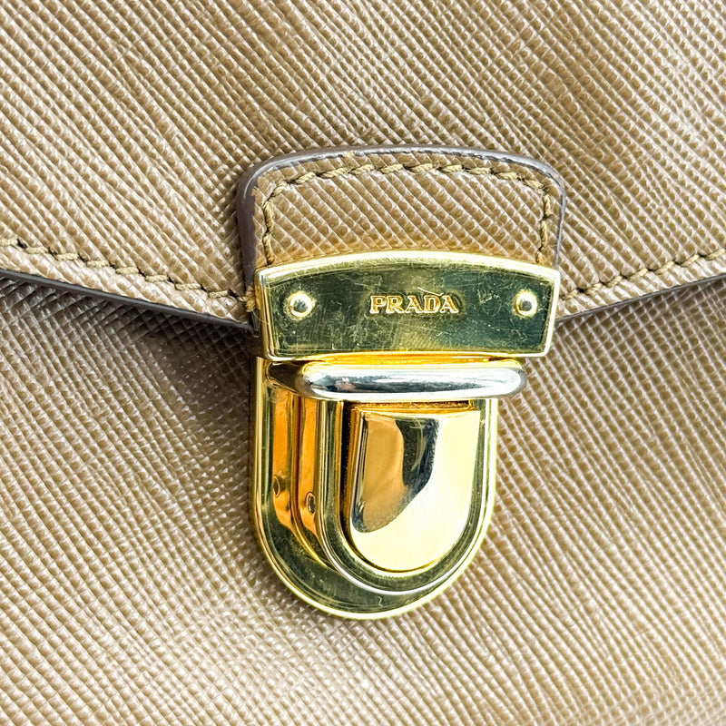 Prada Pushlock Pocket Camera Saffiano Leather Brown Bag