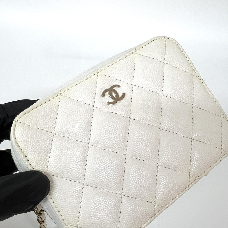 Chanel Square Cc Chain Camera Quilted Caviar White Leather Bag