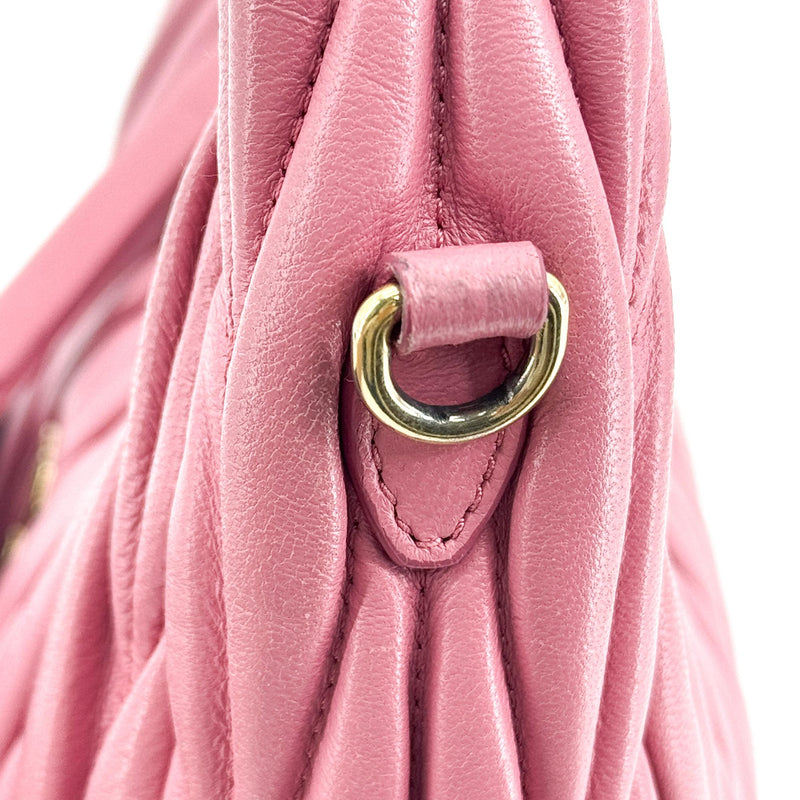 Miu Miu Wander Hobo Matelasse Satin Pink Leather