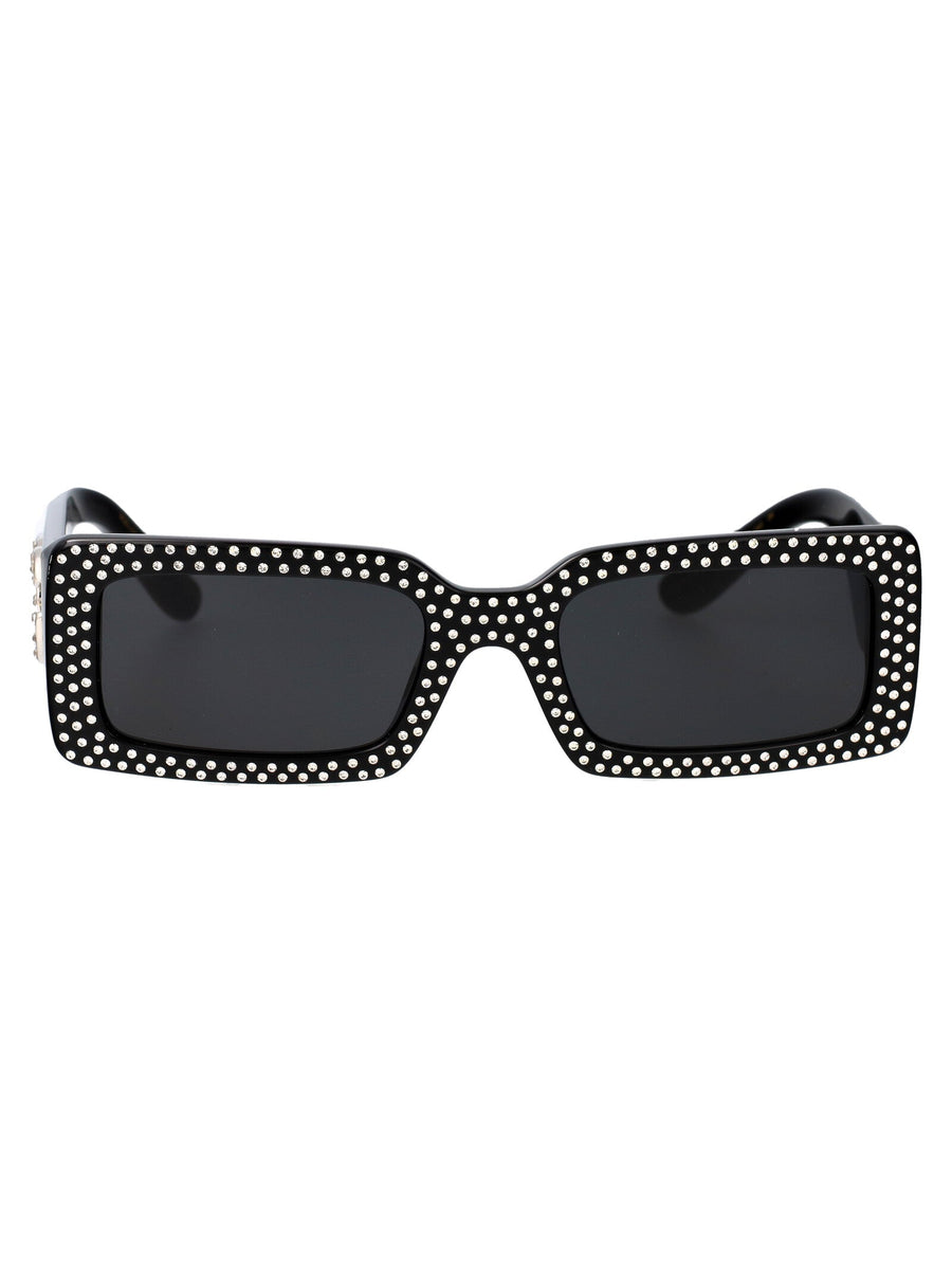 Dolce & Gabbana 0dg4447b Studded Rectangular Sunglasses — Black Acetate