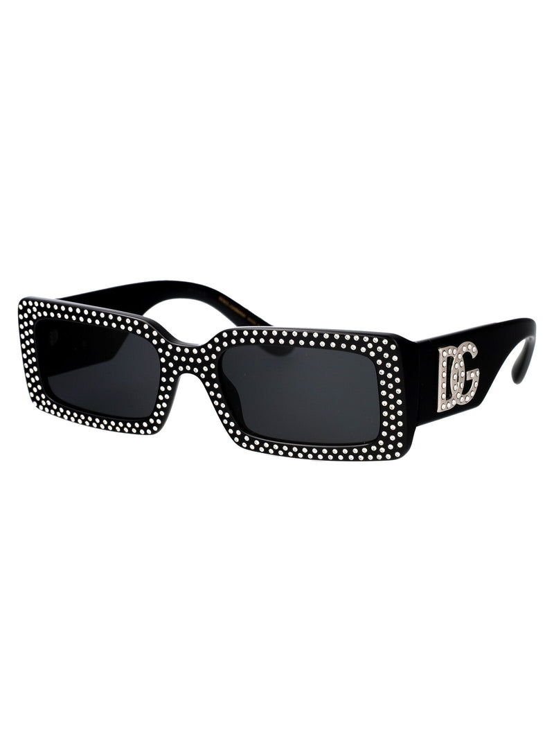 Dolce & Gabbana 0dg4447b Studded Rectangular Sunglasses — Black Acetate