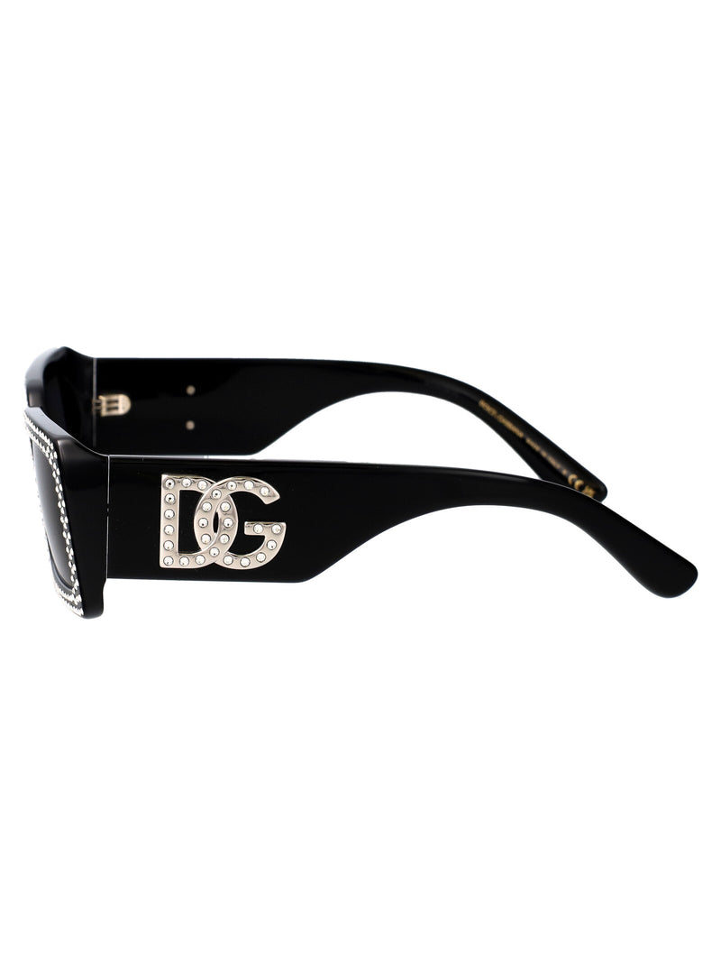 Dolce & Gabbana 0dg4447b Studded Rectangular Sunglasses — Black Acetate