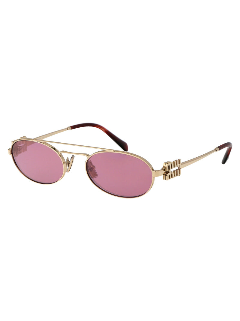 Miu Miu 0mu Metal Oval Sunglasses — Gold