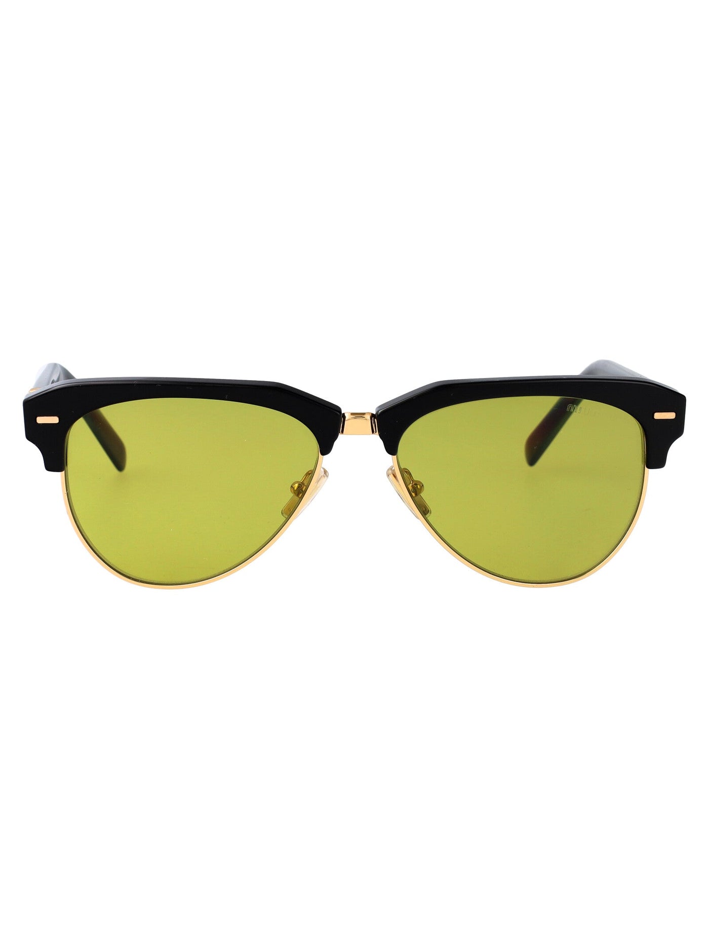 Miu Miu 0mu Yellow-Tinted Clubmaster Sunglasses — Black Acetate