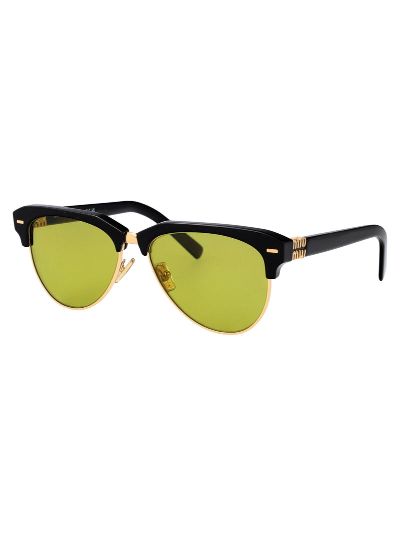 Miu Miu 0mu Yellow-Tinted Clubmaster Sunglasses — Black Acetate
