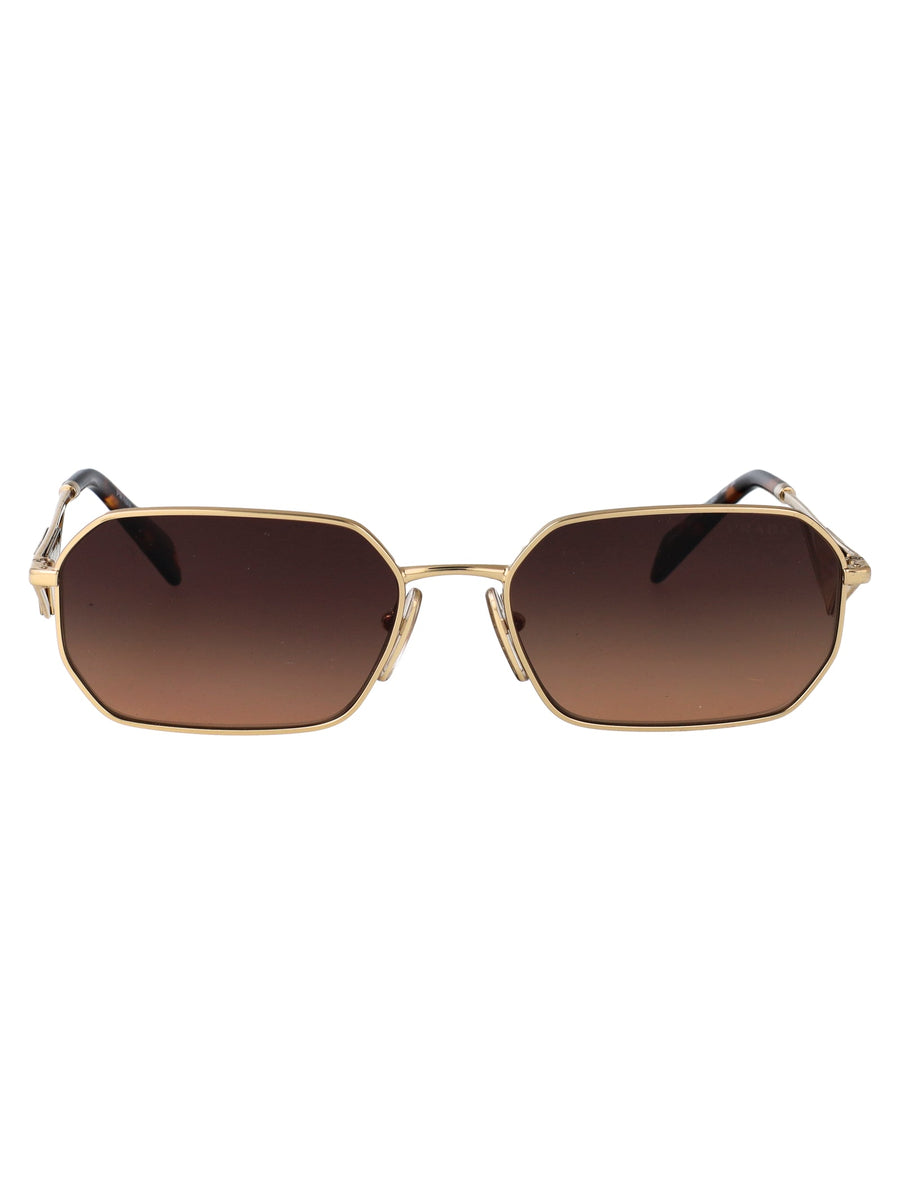 Prada 0pr Metal Rectangle Sunglasses — Gold Steel