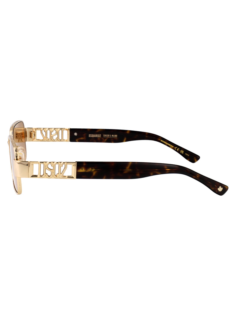 Dsquared2 Gold Metal Rectangle Sunglasses —