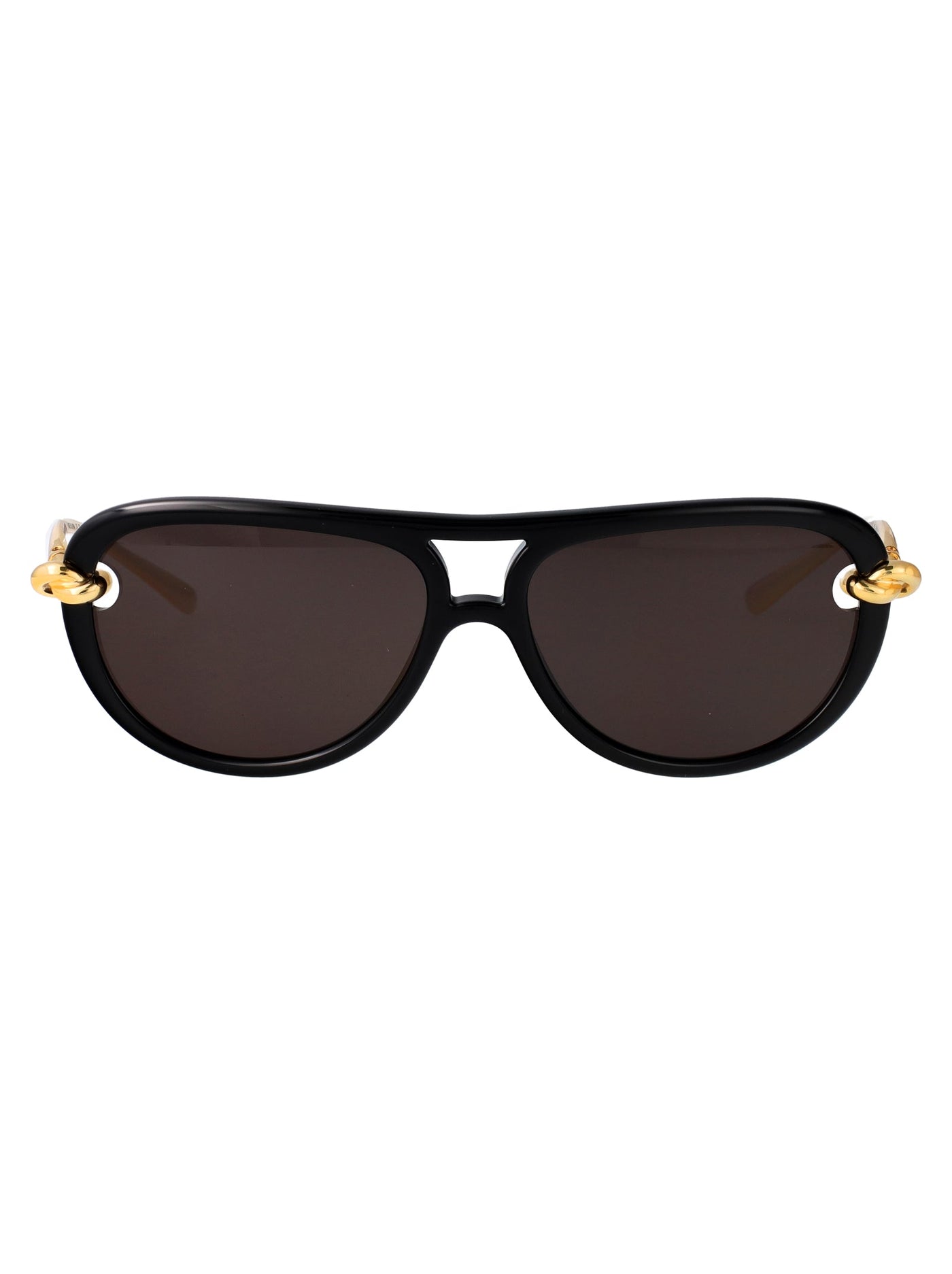 Bottega Veneta Bv1418s Metal-Frame Logo Sunglasses — Black
