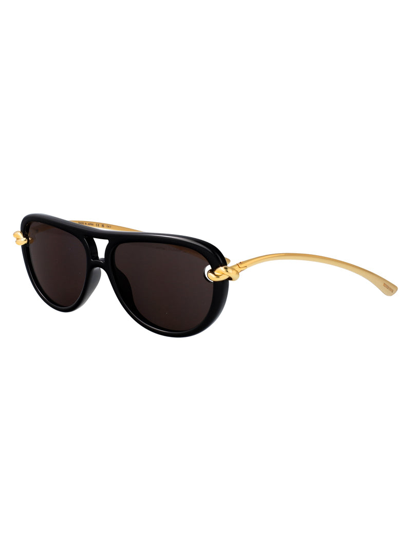 Bottega Veneta Bv1418s Metal-Frame Logo Sunglasses — Black