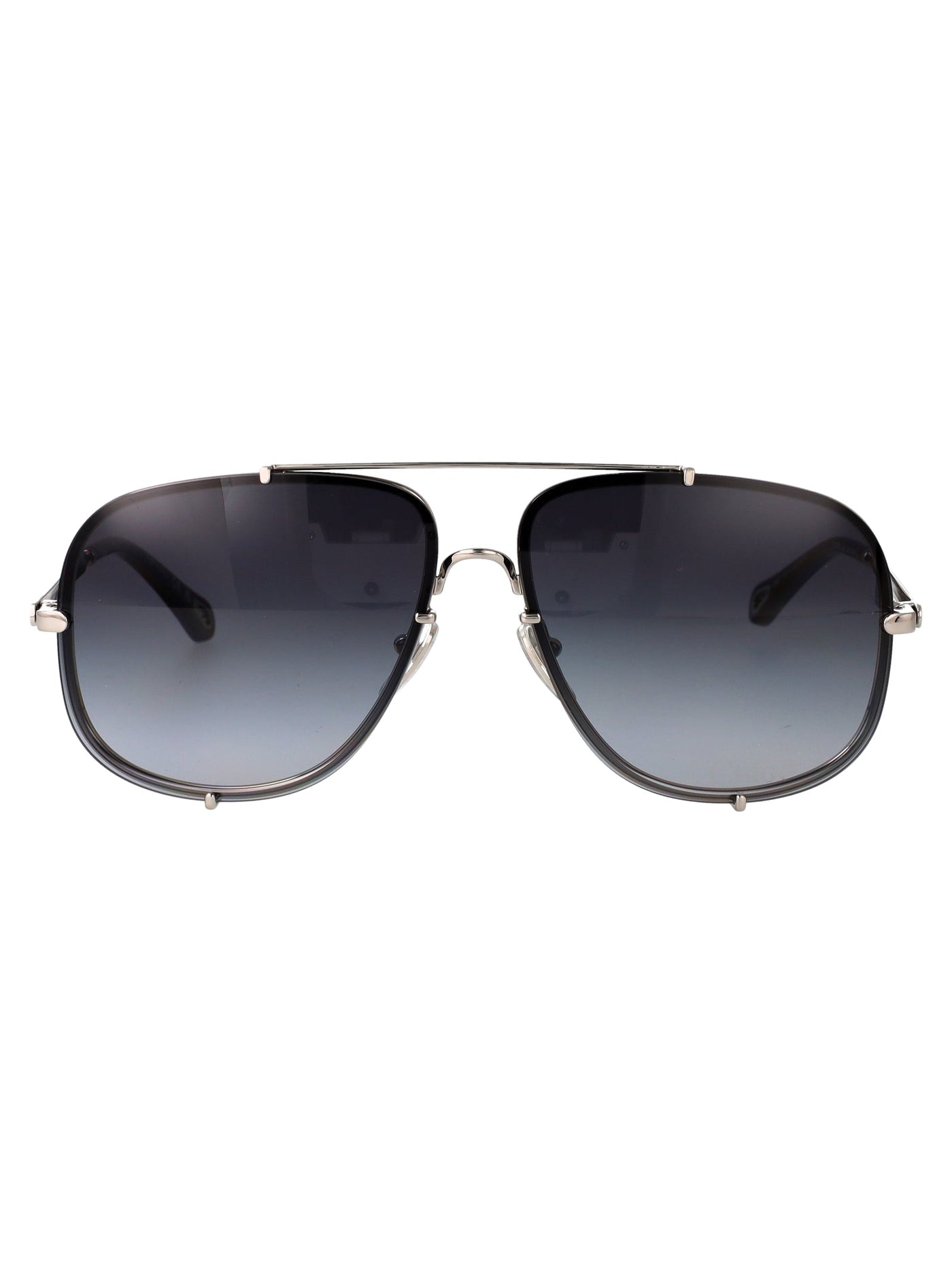 Chloé Ch0348s Gradient Lens Aviator Sunglasses — Silver Metal