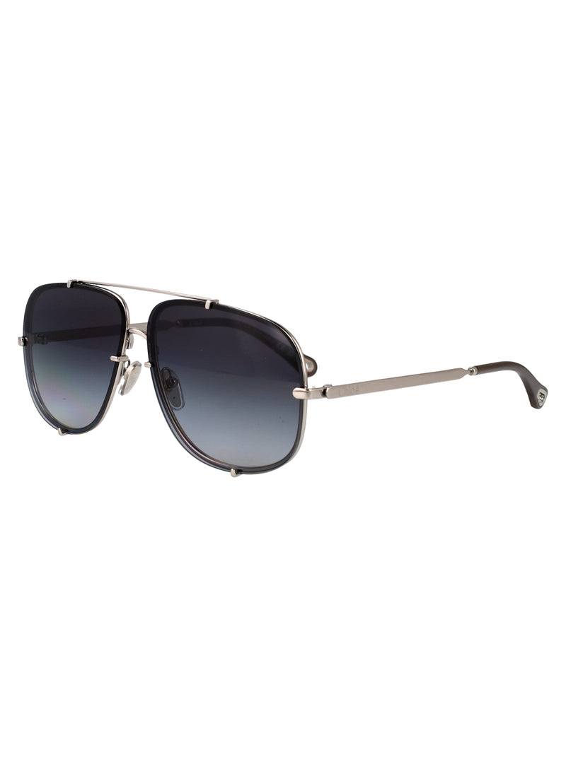 Chloé Ch0348s Gradient Lens Aviator Sunglasses — Silver Metal