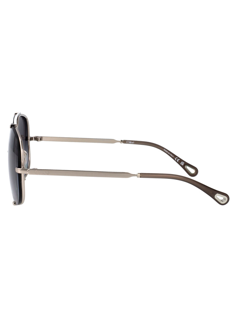 Chloé Ch0348s Gradient Lens Aviator Sunglasses — Silver Metal
