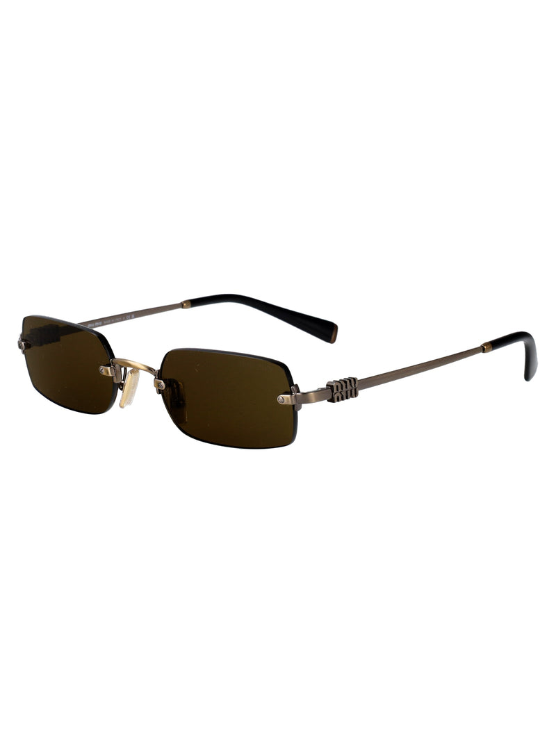 Miu Miu 0mu Old Gold Metal Rectangle Sunglasses —