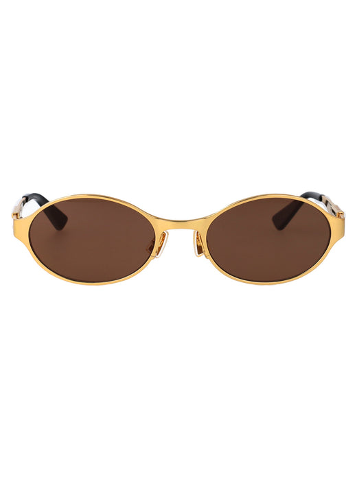 Bottega Veneta Bv1456s Oval Metal Sunglasses — Gold