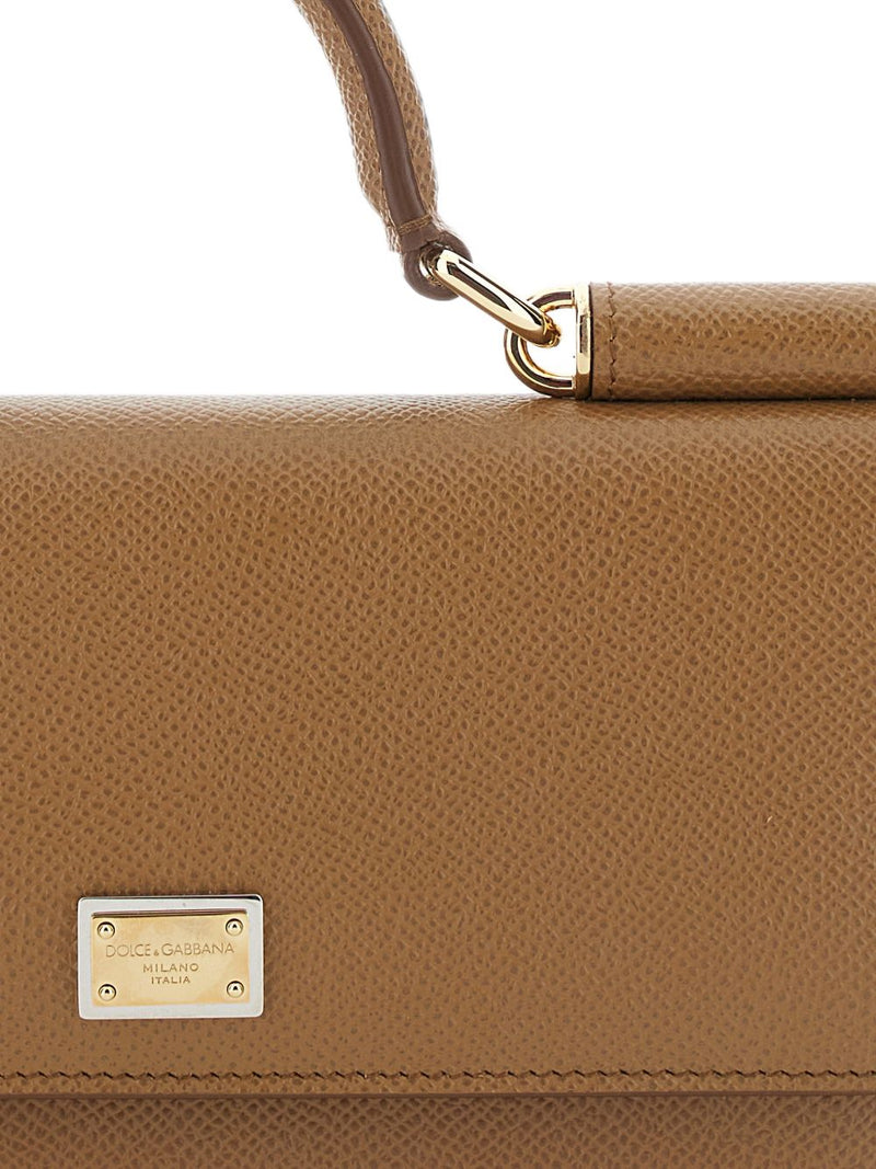 Dolce & Gabbana Grained Leather Top Handle Bag — Camel