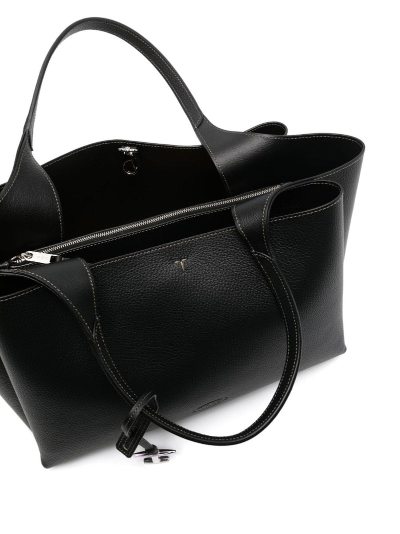 Tods Pebbled Leather Tote Bag — Black