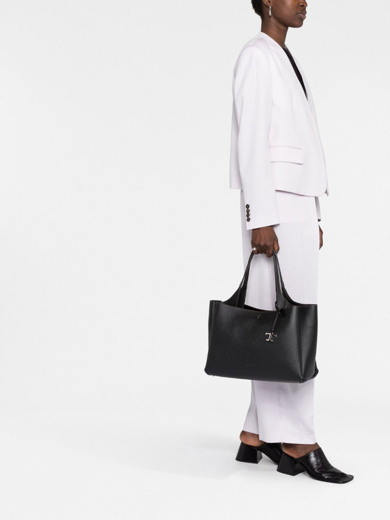 Tods Pebbled Leather Tote Bag — Black
